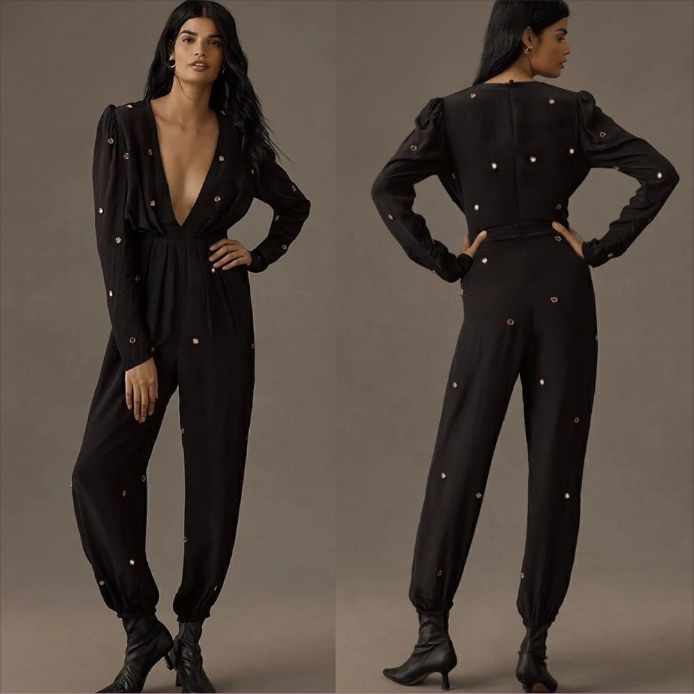 Farm Rio Black Mirror Embroidered Jumpsuit size XL